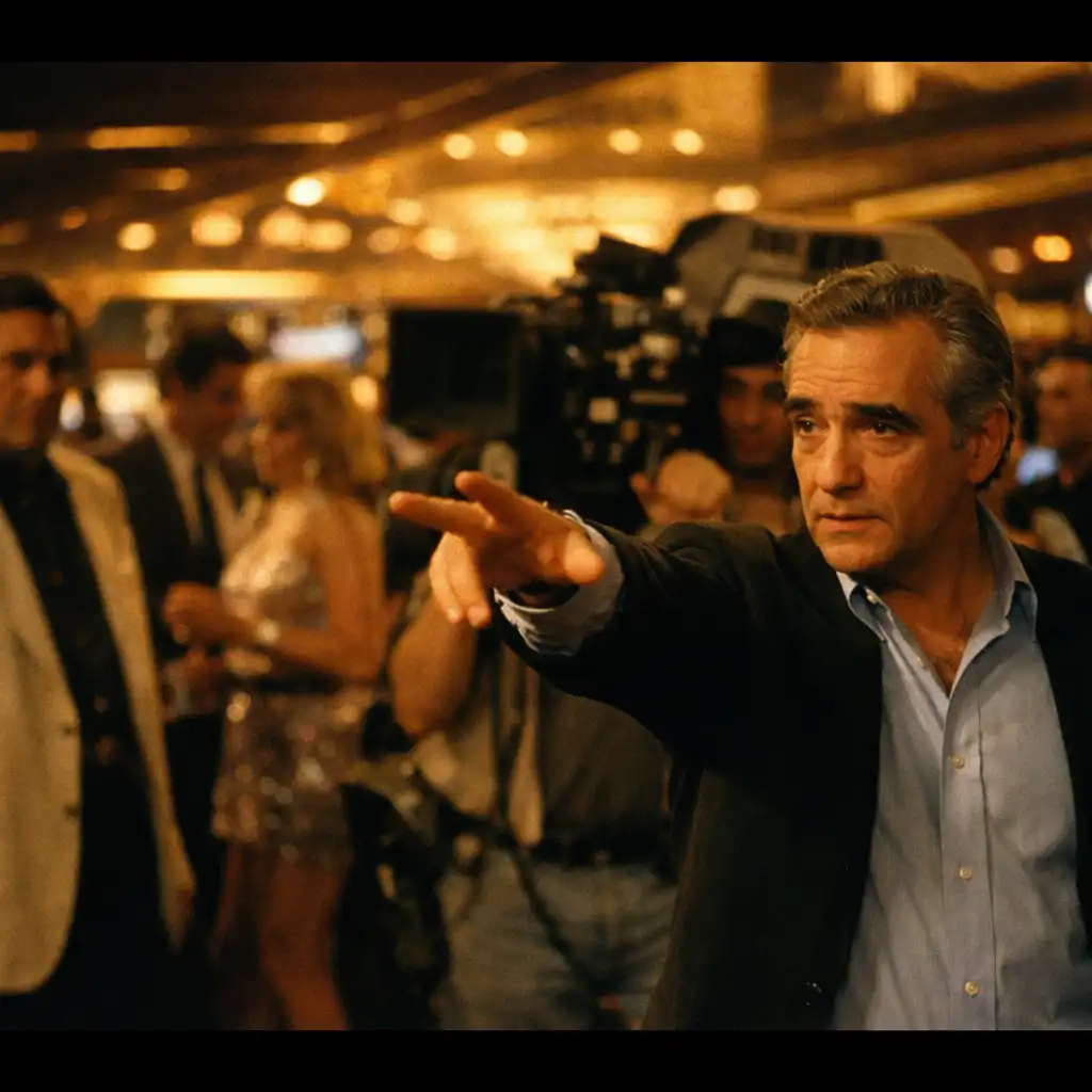 Martin Scorsese na planie filmu Kasyno, reżyseruje scenę w kasynie